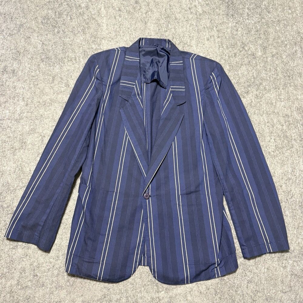 Vintage 80s Jeans West Striped Blazer Jacket Navy Size 38 Medium Dark Academia